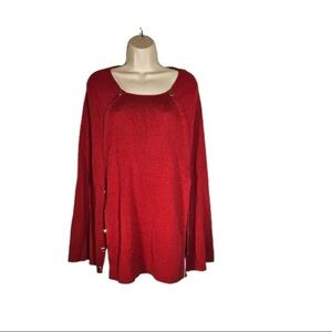Chico's Vibrant Red Button-Accent pancho
